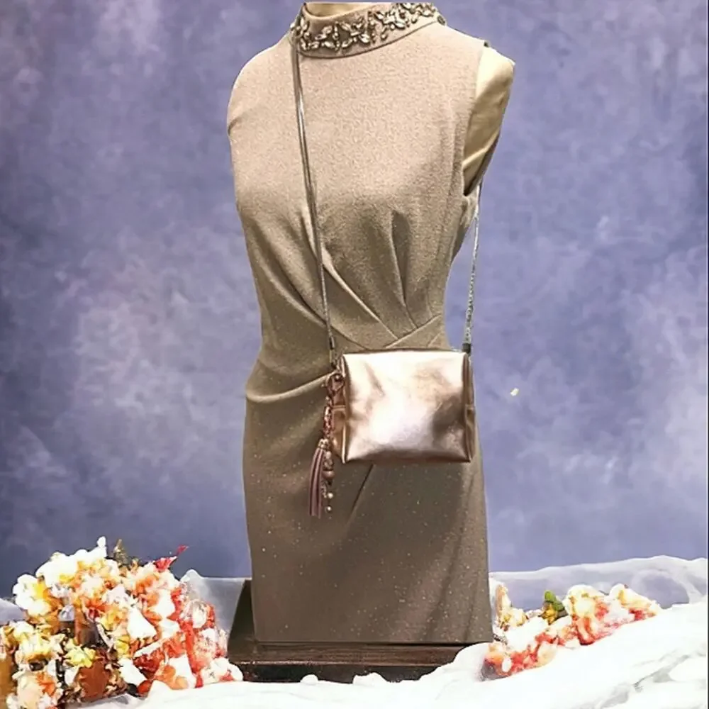Yves Saint‎ Laurent PINK Metallic Cosmetic Bag Crossbody Converted Pearls Tassle
